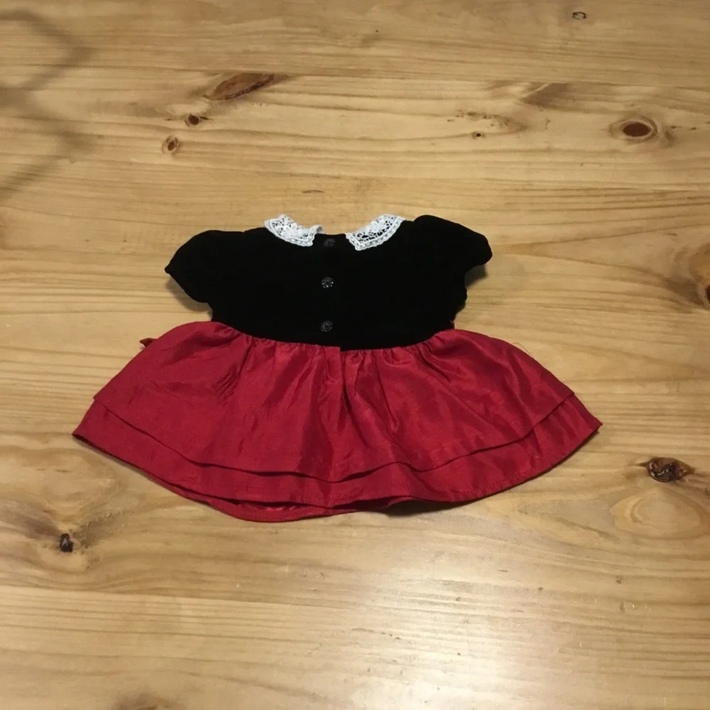 Pretty Baby Christmas Dress Bloomer & Shoes Lovely Lace Collar Y2K Vintage NB